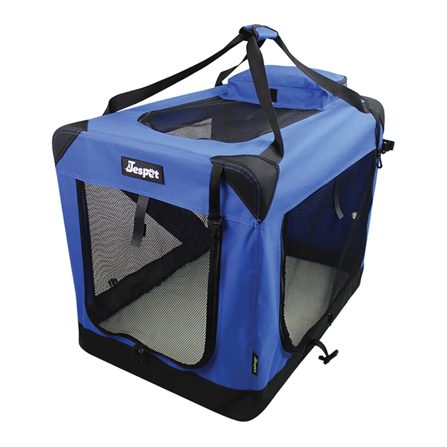 Jespet 3Door SoftSided Folding Travel Pet Crate (Medium; Royal Blue