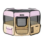 Jespet Portable Dog Exercise Pet Soft-Side Playpen (Medium; Pink and Creamy White), PPP-45PK