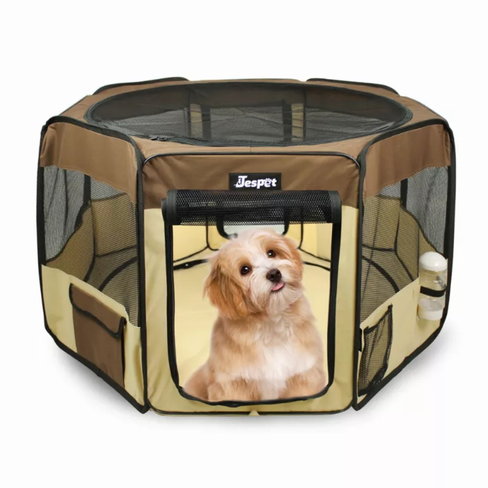 Jespet Portable Soft Dog Playpen for Pets with Carry Bag, Gray (3 Pack)