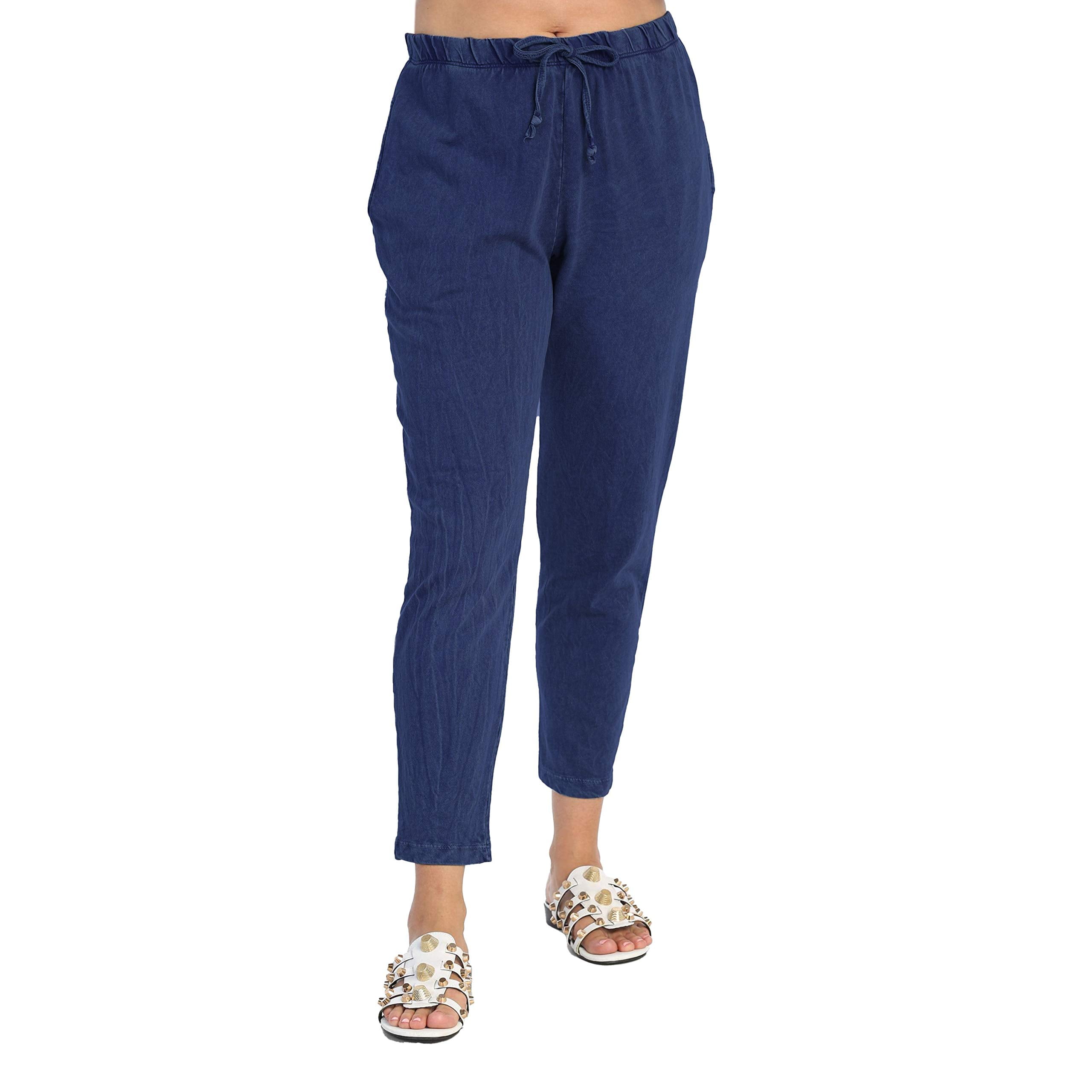 Jess & Jane Women's Mineral Washed Wide Leg Pant - Relaxed Fit With Elastic Waist (Style M125)