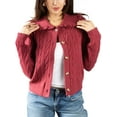 thumbnail image 1 of Jess by Meiko Women's Sweater Long Sleeves Button Ruffle Collar Cable Knit Cardigan XL Red, 1 of 7