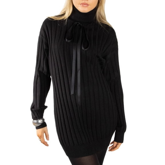 Jess by Meiko Women's Dress Long Sleeves Turtleneck Cable Knit Sweater Dress M Black