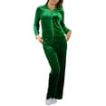 thumbnail image 1 of Jess by Meiko Women's Outfit Sets Long Sleeves Zip Jacket with Pants 2 Pieces Velour Tracksuit Set L Forest Green, 1 of 7