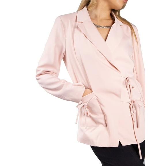 Jess by Meiko Women's Jackets Long Sleeves Notched Lapel Double Tie Wrap Office Blazer M Baby Pink