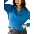 thumbnail image 1 of Jess by Meiko Women's Sweaters Long Sleeves Rib Knit Stretchy Fold-Over Collar Quarter Zip Sweater XL Blue, 1 of 8