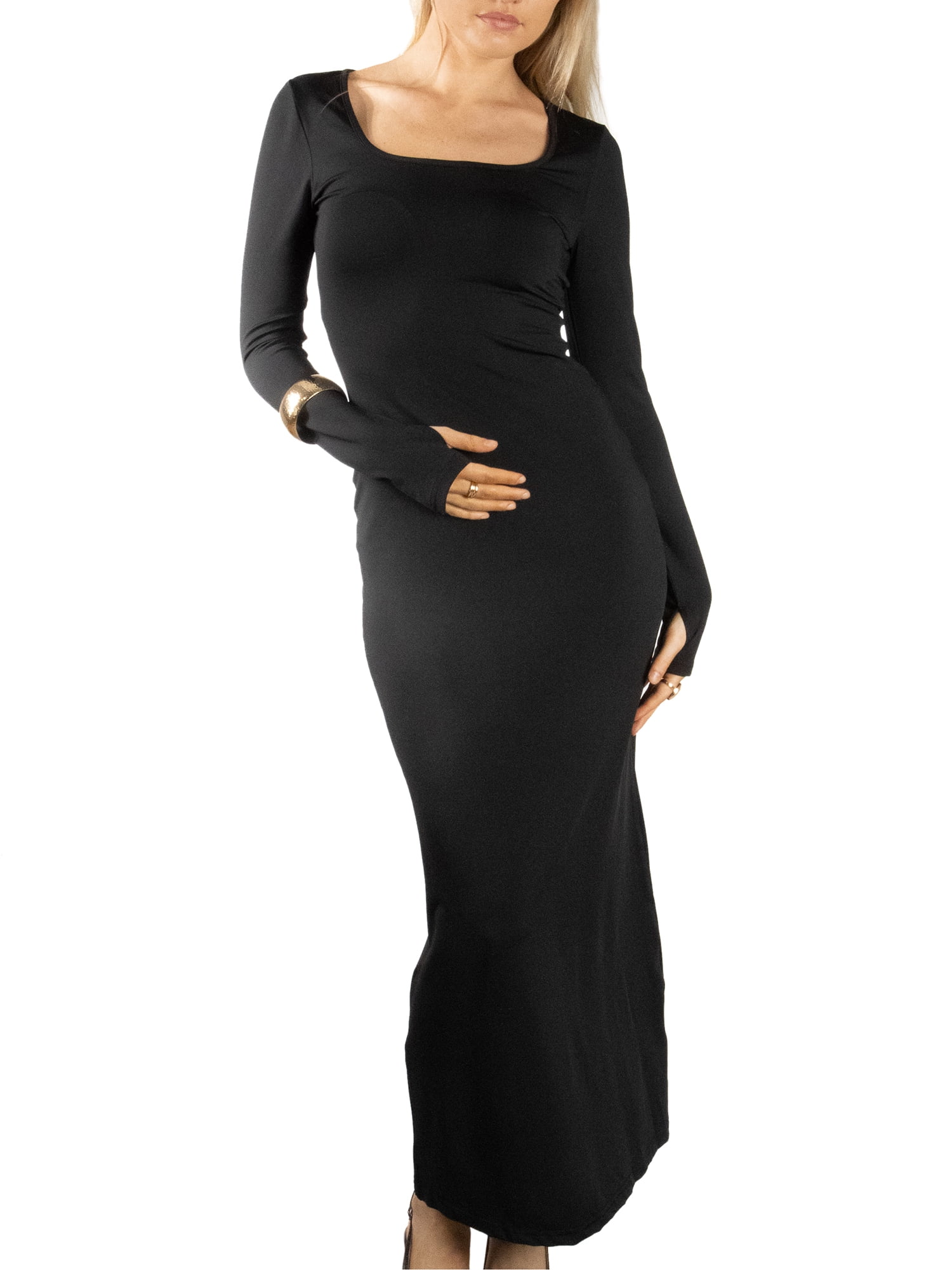 knee length dresses for ladies Bouse Long Sleeve Thumbhole Top in Black main image 0