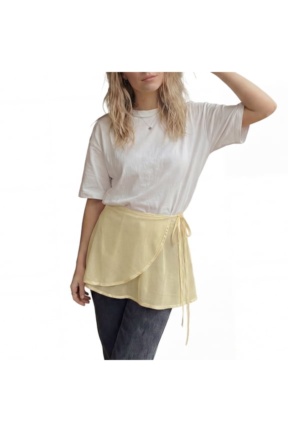 Women's Skirts Ballerina Sheer Wrap Skirt Tie Waist Satin Trim Mini Skirt XL Beige