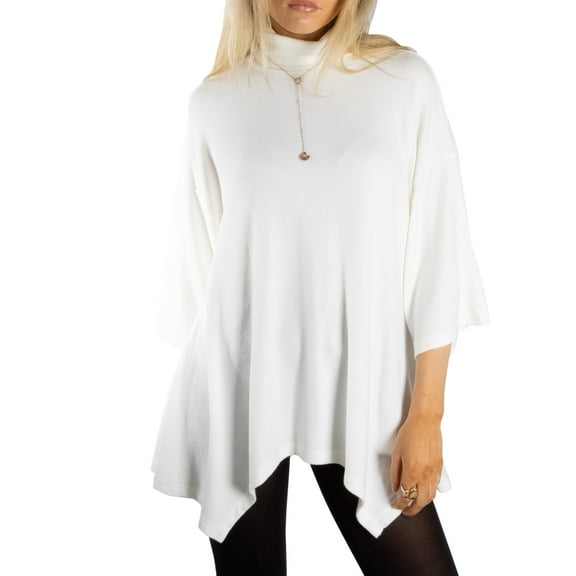 Jess by Meiko Women's Sweater Turtleneck Drop 3/4 Sleeves Solid Sweater L White