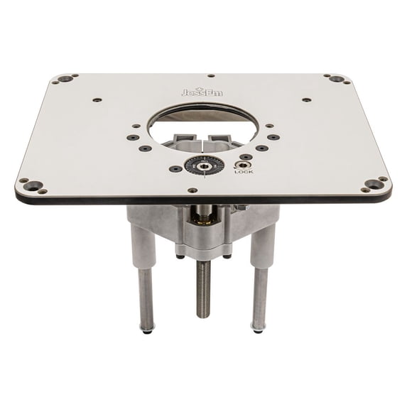 JessEm Rout-R-Lift 3.5XT router lift system with heavy duty aluminum precision micro height adjustment router table, silver