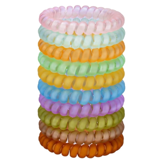 JessLab Plastic Spiral Hair Ties Ponytail Holders 10 Pack Assorted Colors 2.2 Inch Diameter