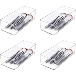 JessLab Clear Acrylic Stackable Drawer Organizer, 4-Pack Single-Compartment Storage Bins for Vanity, Bathroom
