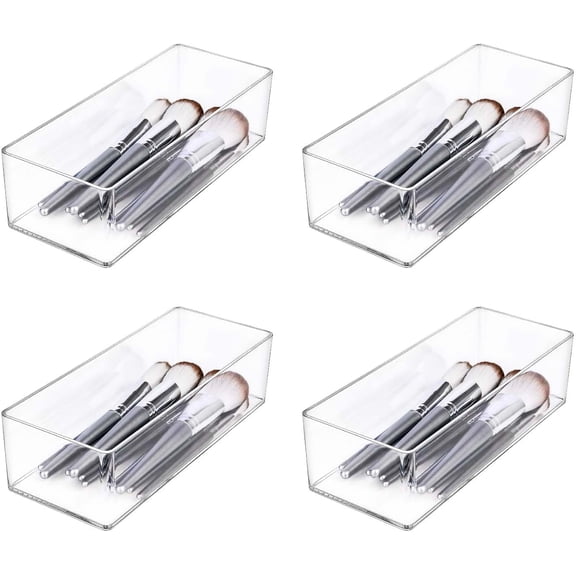 JessLab Clear Acrylic Stackable Drawer Organizer, 4-Pack Single-Compartment Storage Bins for Vanity, Bathroom