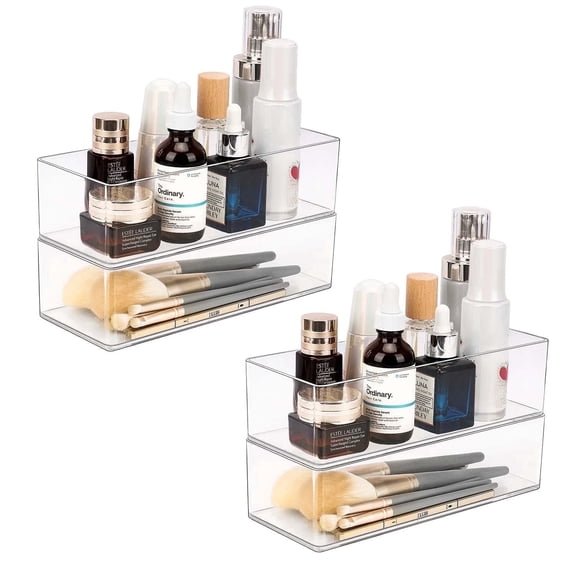 JessLab Clear Acrylic Stackable Drawer Organizer, 4-Pack Single-Compartment Storage Bins for Vanity, Bathroom