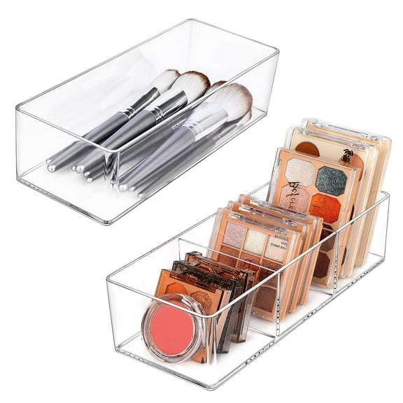 JessLab Acrylic Organizer, 2-Pack Makeup Storage, 1 & 3 Compartment Cubes for Vanity, Drawer, Countertop, Bathroom