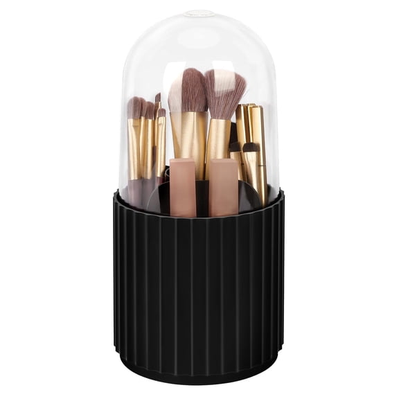 JessLab 360° Rotatable Makeup Brush Holder Organizer with Lid, Dustproof Storage Cup, Black