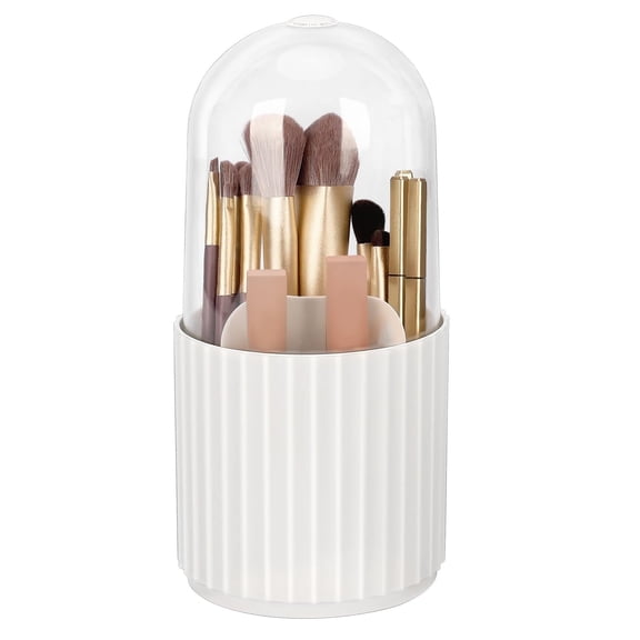 JessLab 360° Rotatable Makeup Brush Holder Organizer with Lid, Dustproof Storage Cup, White