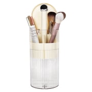JessLab White Makeup Brush Holder, 4 Compartments Vanity Organizer with Pop-Up Lid