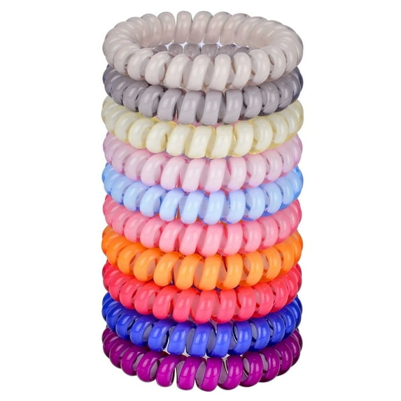JessLab Spiral Hair Ties, Plastic Ponytail Holders, 10 Count, Traceless, 2.2 Inch Diameter, Assorted Colors