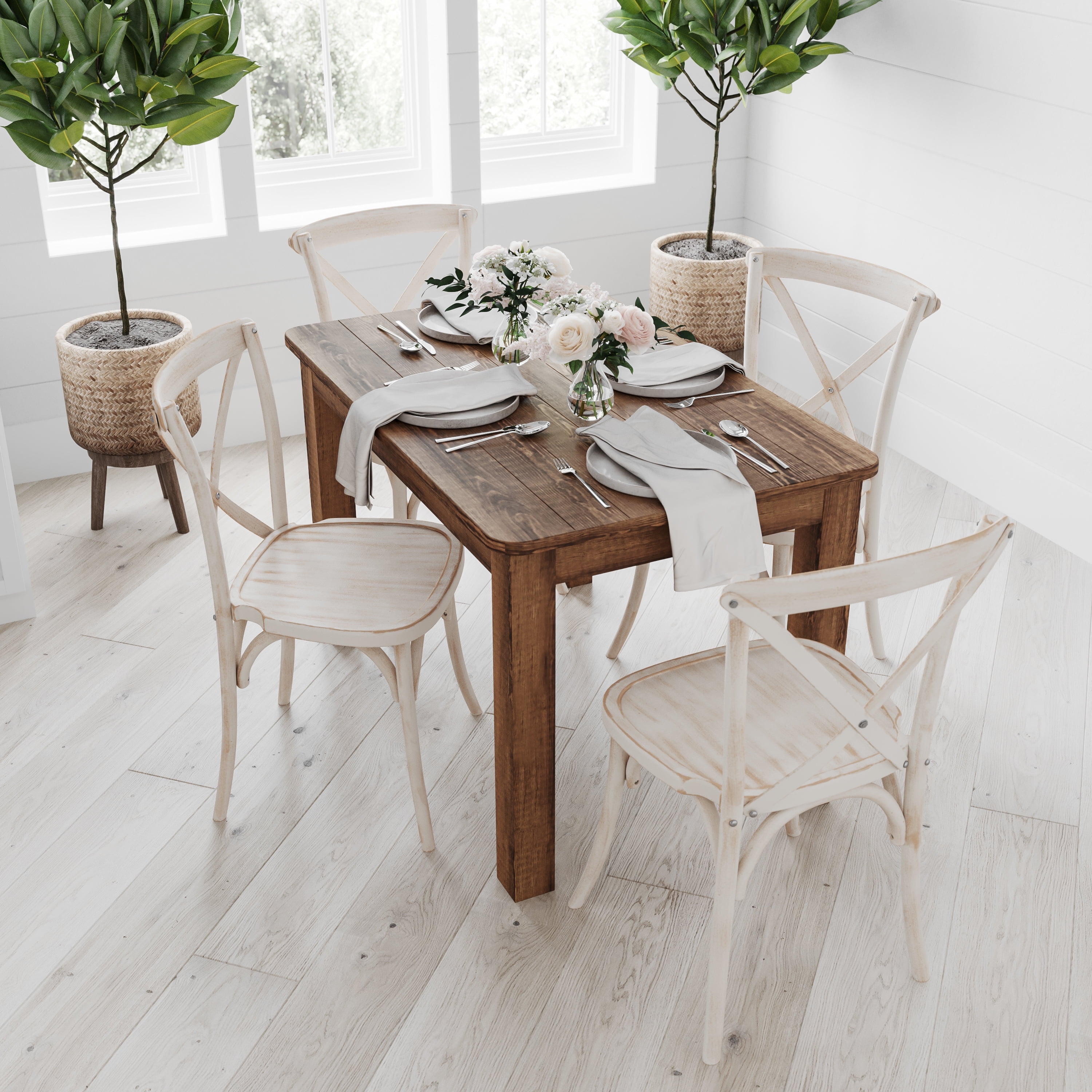 Farmhouse pine table and chairs sale