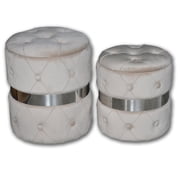 Jessar - Round Ottoman / Footstool with Storage, From the Baron Collection, Set of 2, Beige Velvet