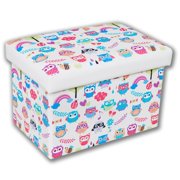 Jessar - Small Ottoman / Footstool with Storage for Children, From the Mimo Collection, Owls Pattern