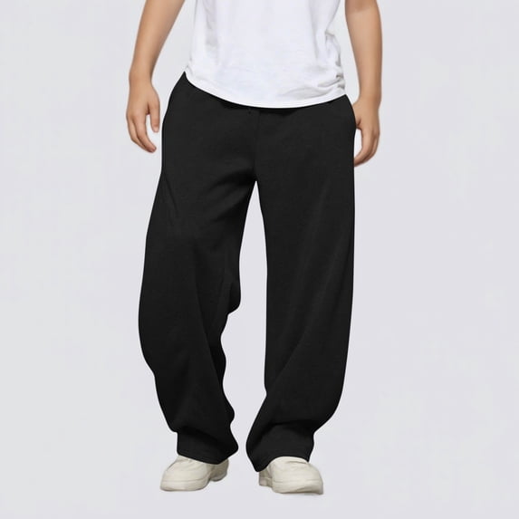 Jessboyy Boys Baggy Sweatpants Casual Fall Winter Straight Leg Boys Pants Comfy Open Bottom Sweatpant with Pockets Black,14-15 Years