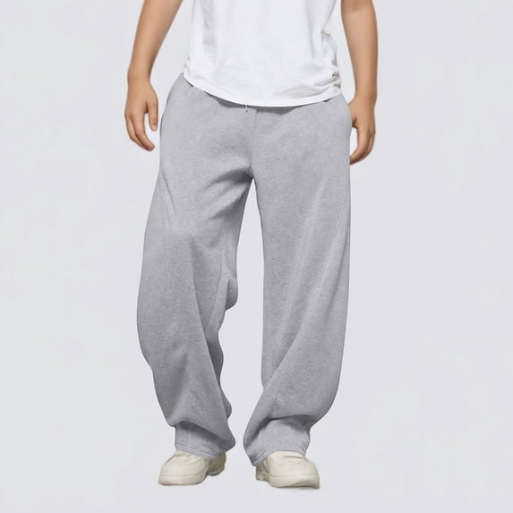 Jessboyy Boys Baggy Sweatpants Casual Fall Winter Straight Leg Boys Pants Comfy Open Bottom Sweatpant with Pockets Gray,10-11 Years