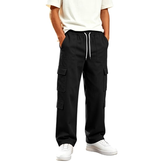 Jessboyy Boys Sweatpants 3-4 Years Elastic Waist Drawstring Boys Pants with Cargo Pockets Casual Straight Leg Sweatpant for Fall Winter School Black