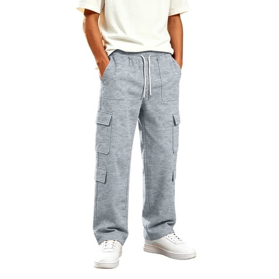 Jessboyy Boys Sweatpants 5-6 Years Elastic Waist Drawstring Boys Pants with Cargo Pockets Casual Straight Leg Sweatpant for Fall Winter School Gray
