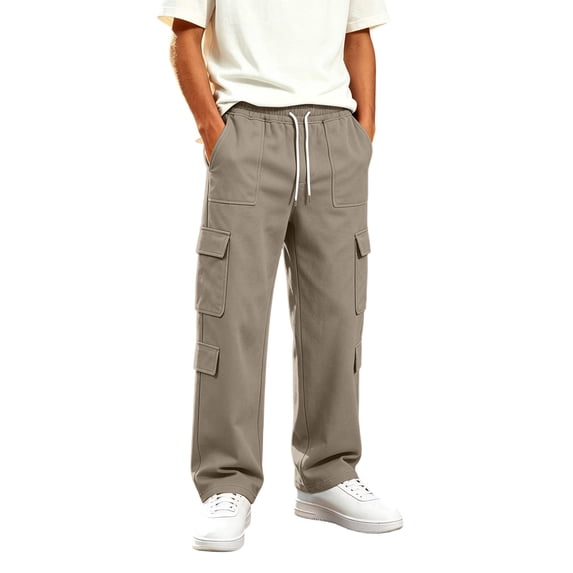 Jessboyy Boys Sweatpants 5-6 Years Elastic Waist Drawstring Boys Pants with Cargo Pockets Casual Straight Leg Sweatpant for Fall Winter School Khaki