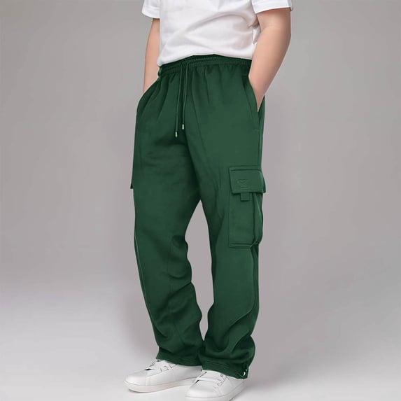 Jessboyy Boys Sweatpants Size 7 Straight Leg Open Bottom Boys Cargo Sweatpants Elastic Waist Drawstring Casual Sweat Pants with Pockets Green