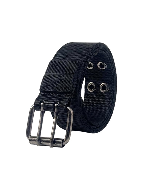 Canvas Belt for Men Double Prong Buckle Webbing Belts Stretchy Mens Belts for Hiking Outdoor Work Black,Free Size