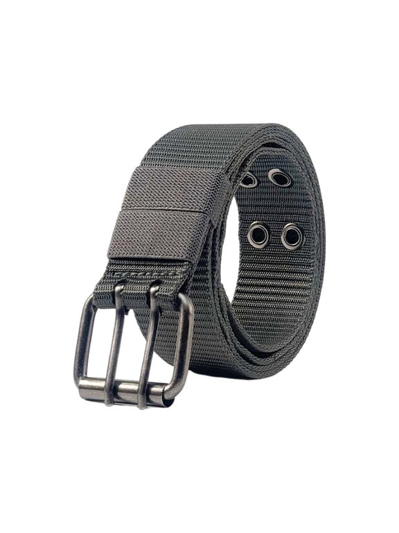 Canvas Belt for Men Double Prong Buckle Webbing Belts Stretchy Mens Belts for Hiking Outdoor Work Gray,Free Size