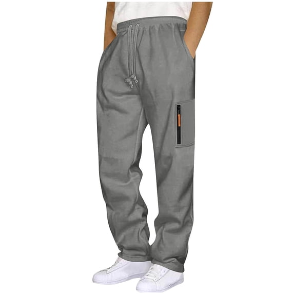 Jessboyy Cargo Sweatpants for Men with Pockets Open Bottom Straight Leg Sweatpants Trendy Zipper Pocket Elastic Waist Drawstring Sweat Pants Dark Gray,XXXL