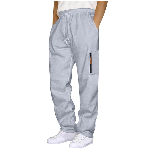 Jessboyy Cargo Sweatpants for Men with Pockets Open Bottom Straight Leg Sweatpants Trendy Zipper Pocket Elastic Waist Drawstring Sweat Pants Gray,M