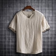 thumbnail image 1 of Jessboyy Cotton Linen Shirts for Men Short Sleeve V Neck T Shirt Casual Going Out Pullover Tops Trendy Beach Vacation Clothing Khaki XXXXXL, 1 of 4
