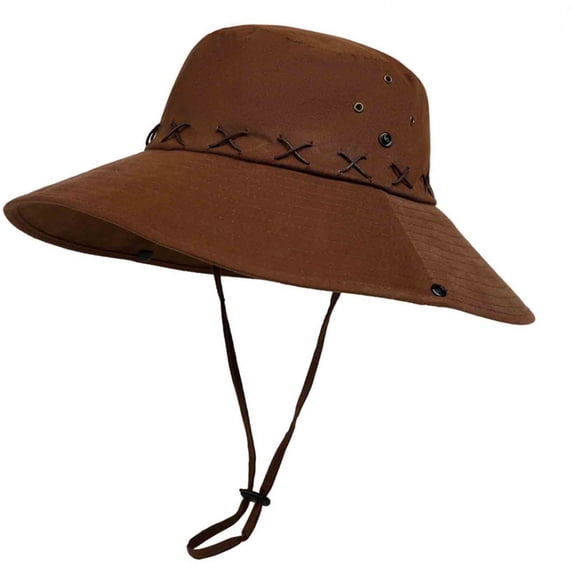 Jessboyy Hiking Hats for Men Summer Outdoor Sun Hat Vintage Solid Color Bucket Hat UV Protection Wide Brim Sun Hat Coffee