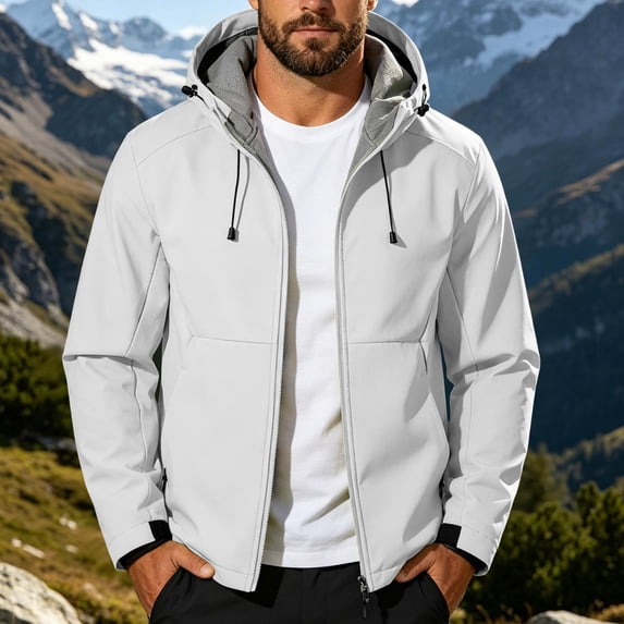 Jessboyy Jackets for Men with Hood Fall Winter Hiking Climbing Outdoor Jacket Trendy Pockets Hooded Midweight Windbreaker Gray,XXL