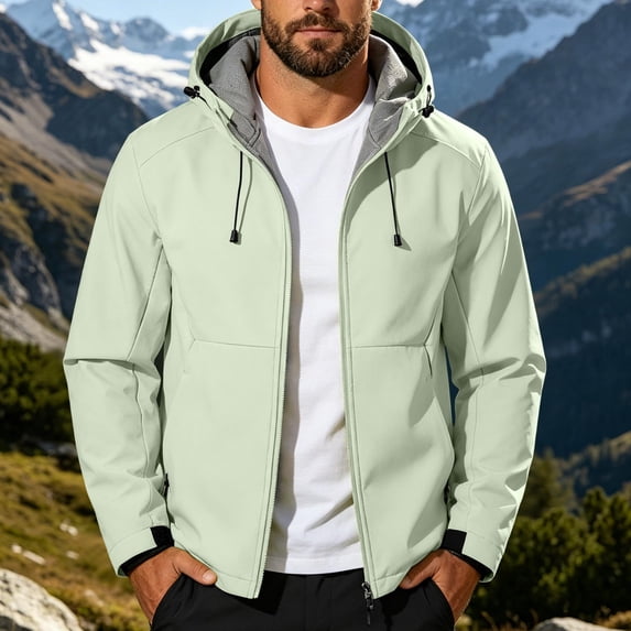 Jessboyy Jackets for Men with Hood Fall Winter Hiking Climbing Outdoor Jacket Trendy Pockets Hooded Midweight Windbreaker Green,XXXL