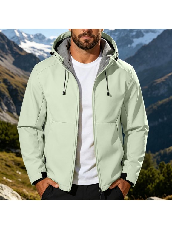 Jackets for Men with Hood Fall Winter Hiking Climbing Outdoor Jacket Trendy Pockets Hooded Midweight Windbreaker Green,XXXL