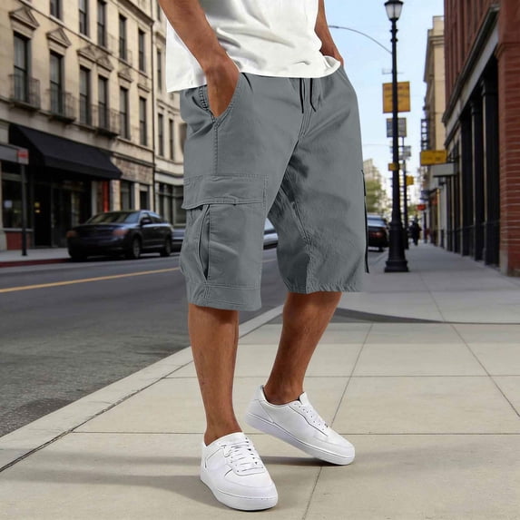 Jessboyy Long Shorts for Men Knee Length Casual Cargo Shorts with Pockets Drawstring Elastic Waist Outdoor Hiking Work Shorts Dark Gray,M