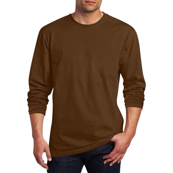 Jessboyy Long Sleeve T Shirts for Men Casual Crew Neck Solid Color Basic Tees Brown,M