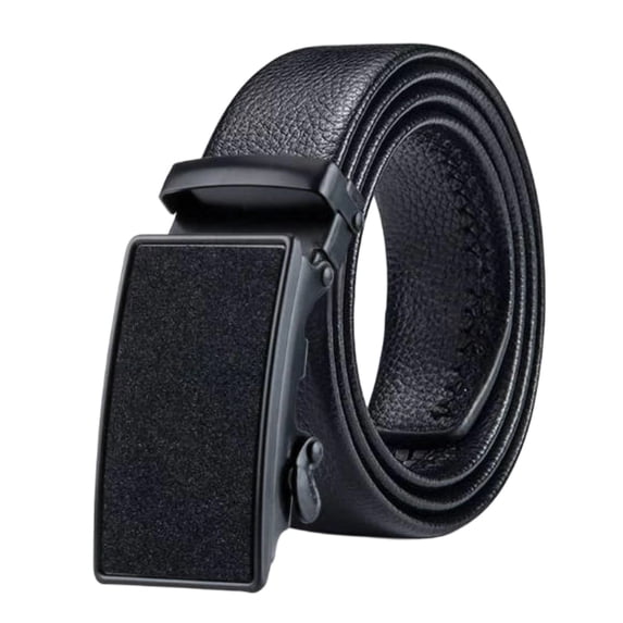 Jessboyy Men's Casual Ratchet Belt Faux Leather Automatic Slide Buckle Holeless Adjustable Dress Belt for Daily Wear Black,Free Size