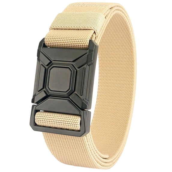 Jessboyy Men's Nylon Ratchet Belt No Hole Automatic Buckle Braided Elastic Woven Belts Adjustable Outdoor Work Waist Strap for Casual Hiking Khaki,130cm