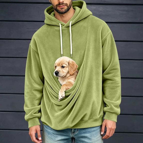 Jessboyy Men's Pet Pouch Hoodies Warm Fleece Long Sleeve Hoodie with Pet Pouch Army Green,S