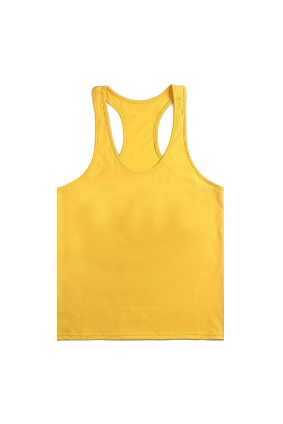 Men's Stringer Tank Tops Lightweight Cotton Athletic Bodybuilding Racerback Tank Tops Workout Fitness Muscle Sleeveless Shirts Yellow,L