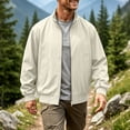 thumbnail image 1 of Jessboyy Mens Bomber Jackets Fall Winter Midweight Stand Collar Zip up Jacket Work Trendy Casual Windbreaker Jackets Beige,XXL, 1 of 9