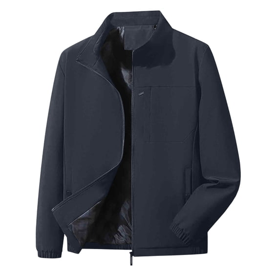 Jessboyy Mens Bomber Jackets Work Casual Stand Collar Zip up Windbreaker Jacket no Hood Golf Outdoor Going Out Blue,L