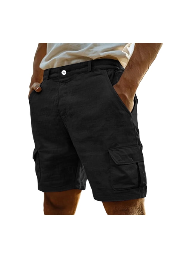 Mens Cargo Work Short Pants Summer Button Zipper Outdoor Hiking Cargo Shorts with Pockets Casual Bermuda Shorts Black,L