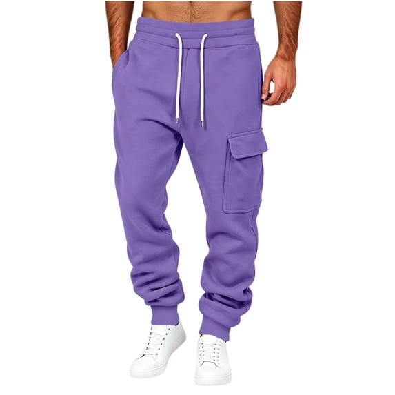 Jessboyy Mens Joggers Sweatpants Elastic Waist Pants,3 Pockets,Tapered Leg,Ribbed Ankle Cuff,Joggers for Men,Workout Casual,Fall Winter Purple,M